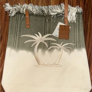 Source Unknown Green and White Palm Tree Shoulder Bag
